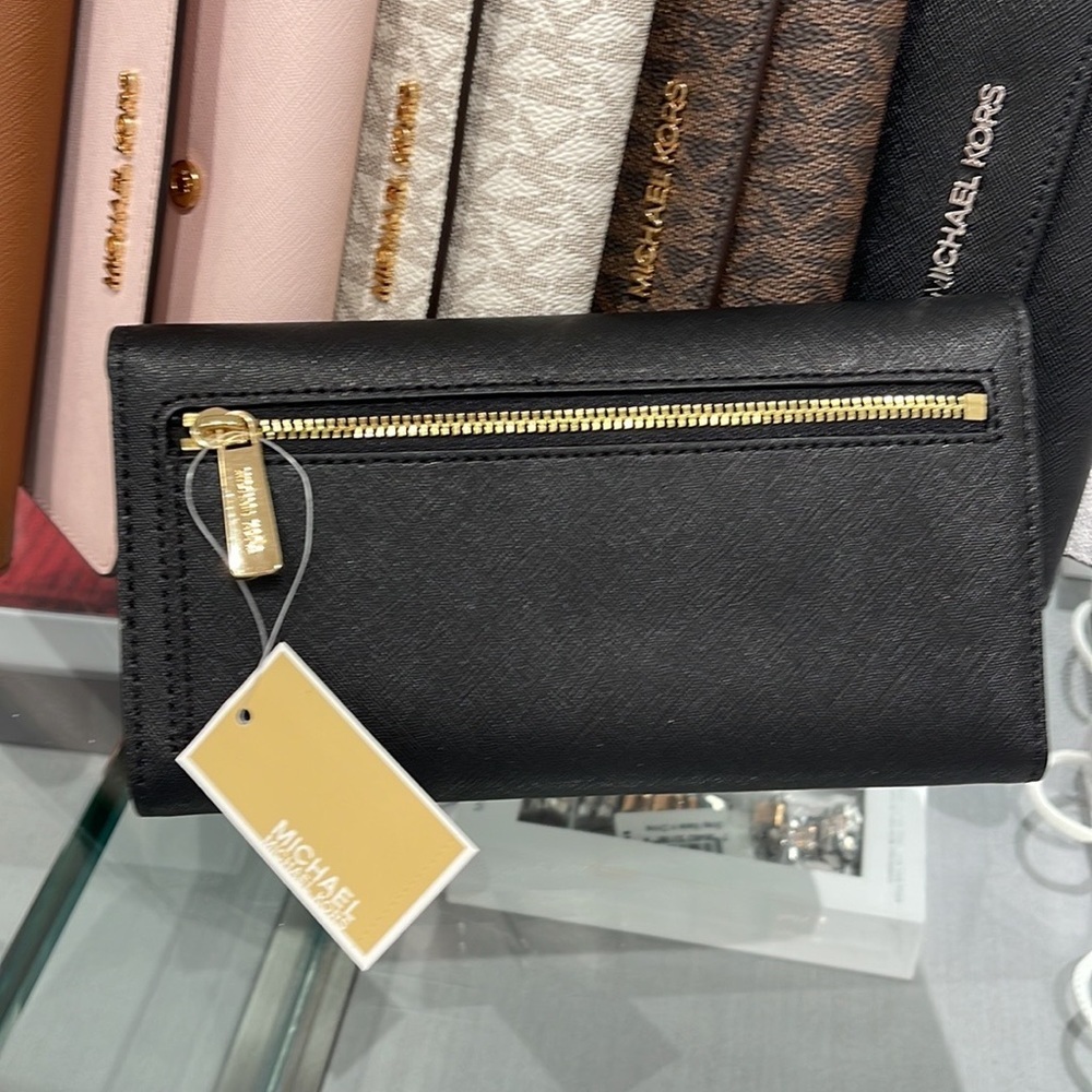 MICHAEL KORS JET SET TRAVEL LARGE TRIFOLD WALLET BLACK COLOR - Picture 11 of 16